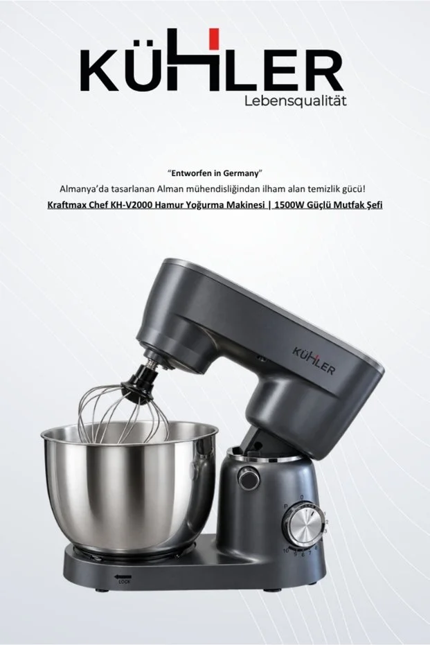 Kraftmax Chef KH-V2000 Hamur Yoğurma Makinesi | 1500W Güçlü Mutfak Şefi